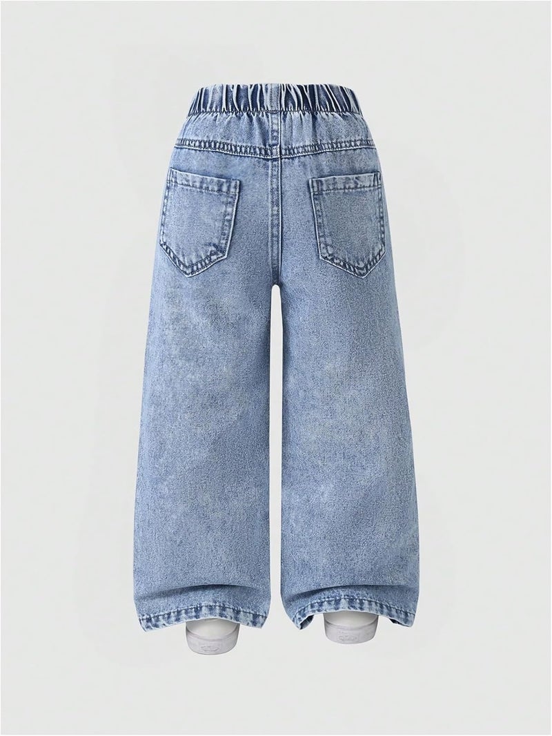 Verdusa Girl's Cute Bow Jeans Elastic High Waisted Straight Leg Casual Denim Pants with Pockets - Image 2
